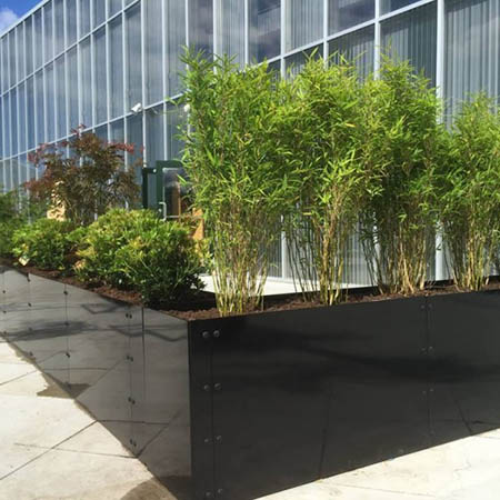 Modern steel planters add style to Norwegian shopping centre