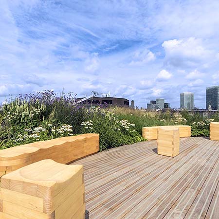 Pedestal system supports timber decking at stunning office space
