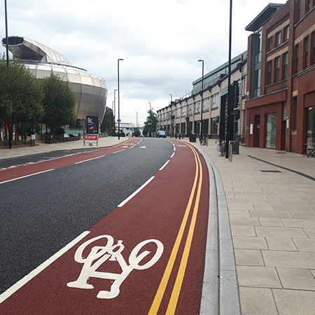 Bright red SuperColour Asphalt cycle lane ensures safety in Sheffield