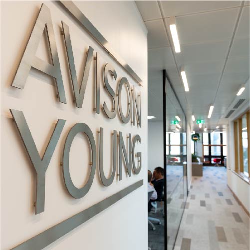 Bespoke wayfinding signage at the Avison Young building in Birmingham