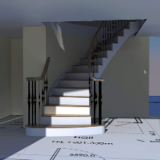 Digital rendering for H&S Joinery staircase project