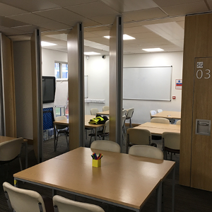 Flexible classroom spaces provided by Beehive Folding Partitions
