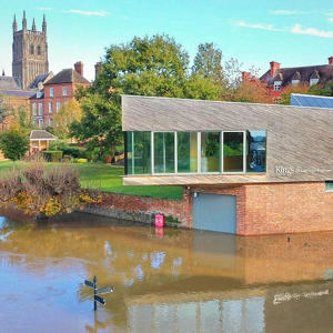 Flood resilient garage doors used on the Michael Baker Boathouse