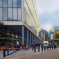 Frontier Pitts Swing Barrier with Matching Static Bollards | Spitalfields