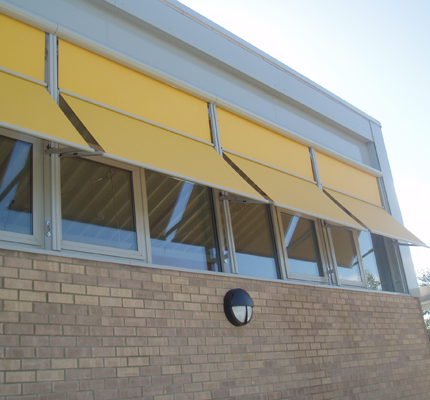 Fully-open external awning systems at the Star of the Sea School, Whitley Bay