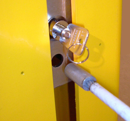The cable is raised to prevent access, or lowered to allow entry