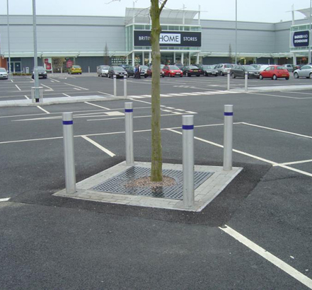 Bollards were used for traffic management and tree protection
