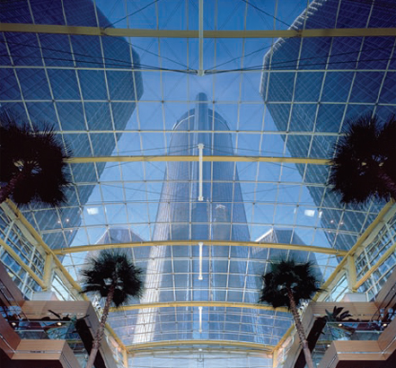 The Wintergarden atrium consists of a glazed barrel vault roof and walls that are five stories tall