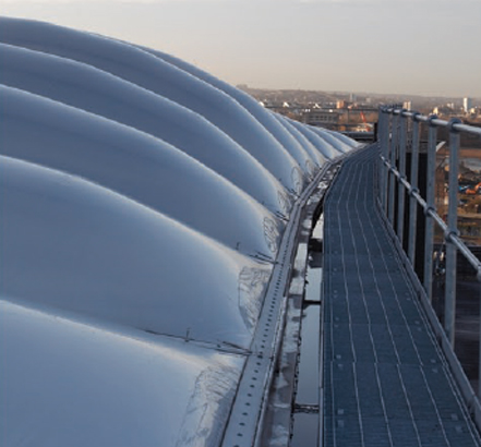 The outer layer of ETFE has a screen print for solar control