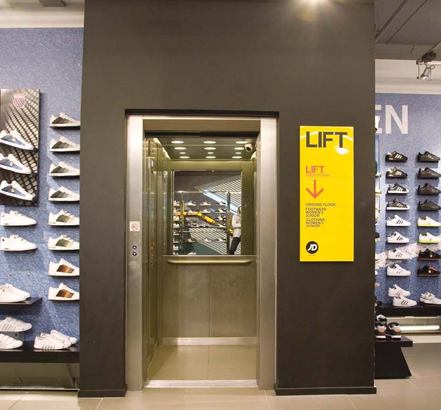 JD Sports in Liverpool One makes use of Maxilift MXL passenger lifts, escalators and Microlifts from Stannah