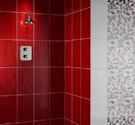 Mayfair wall tiles in Red, with Grove inserts