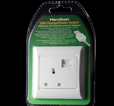 The USB socket is available in a smooth white finish with a LED to indicate when the device has finished charging