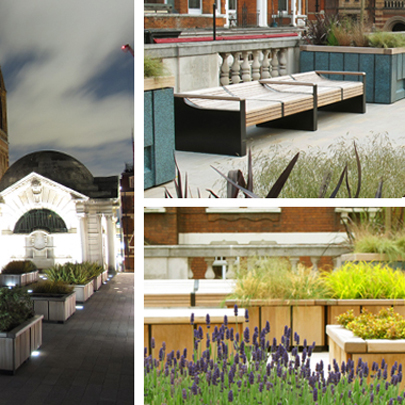 Furnitubes design Bespoke Seating & Planters for Brown Hart Gardens, London