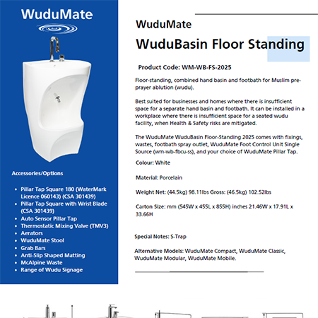 WuduMate WuduBasin Floor Standing 2025 Spec Sheet