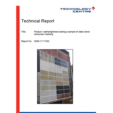 Product weathertightness testing a sample of Aztec stone rainscreen cladding