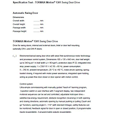 Technical specification – iMotion 1301 swing door drive