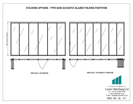 SL-211 Stacking Options - Type G200 Acoustic glazed folding partition