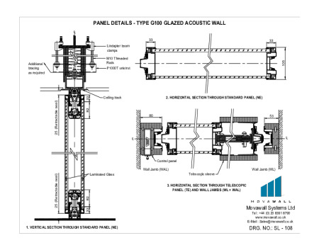 SL-108 Panel details - Type G100 Glazed Acoustic Wall