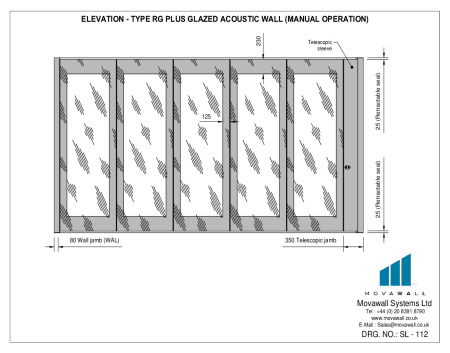SL-112 Elevation - Type RG Plus Glazed acoustic wall (Manual Operation)