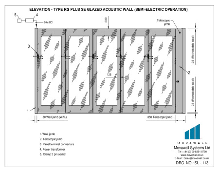 SL-113 Elevation - Type RG Plus SE Glazed acoustic wall (Semi-Electric Operation)