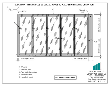 SL-114 Elevation - Type RG Plus SE Glazed acoustic wall (Semi Electric Operation - Thinner frame option)1