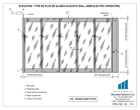 SL-114 Elevation - Type RG Plus SE Glazed acoustic wall (Semi Electric Operation - Thinner frame option)
