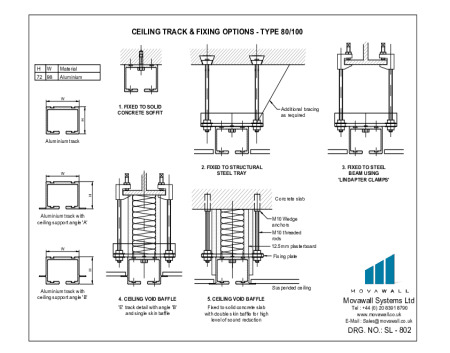 SL-802 Ceiling track and fixing options - Type 80-100