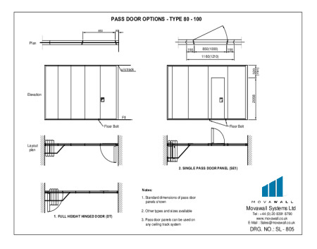 SL-805 Full Height DT and Single Inset Pass Door SE - Type 80 - 100